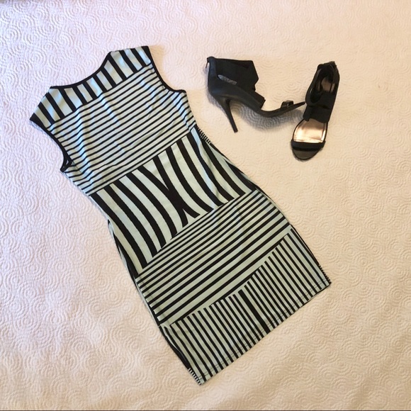 Baby Blue and Black Stretchy Form fitting dress - Picture 2 of 5